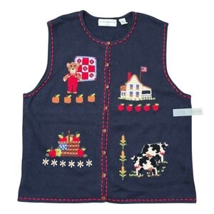 *NWT* MARISA CHRISTINA Farm Sweater Vest, Cow Sweater Vest, Apple Vest (2 HOLES)